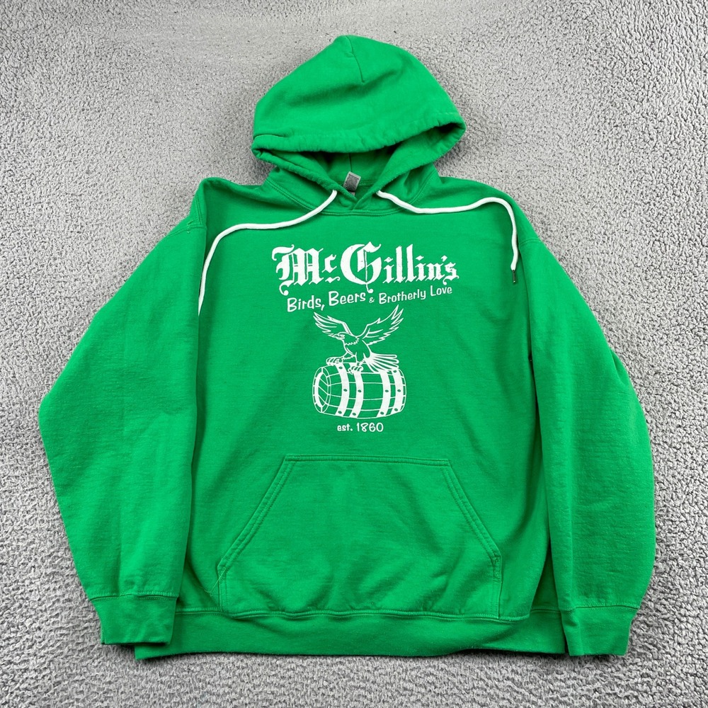 McGillins Olde Ale House Birds Beers Brotherly Love Pullover Hoodie Mens L Green